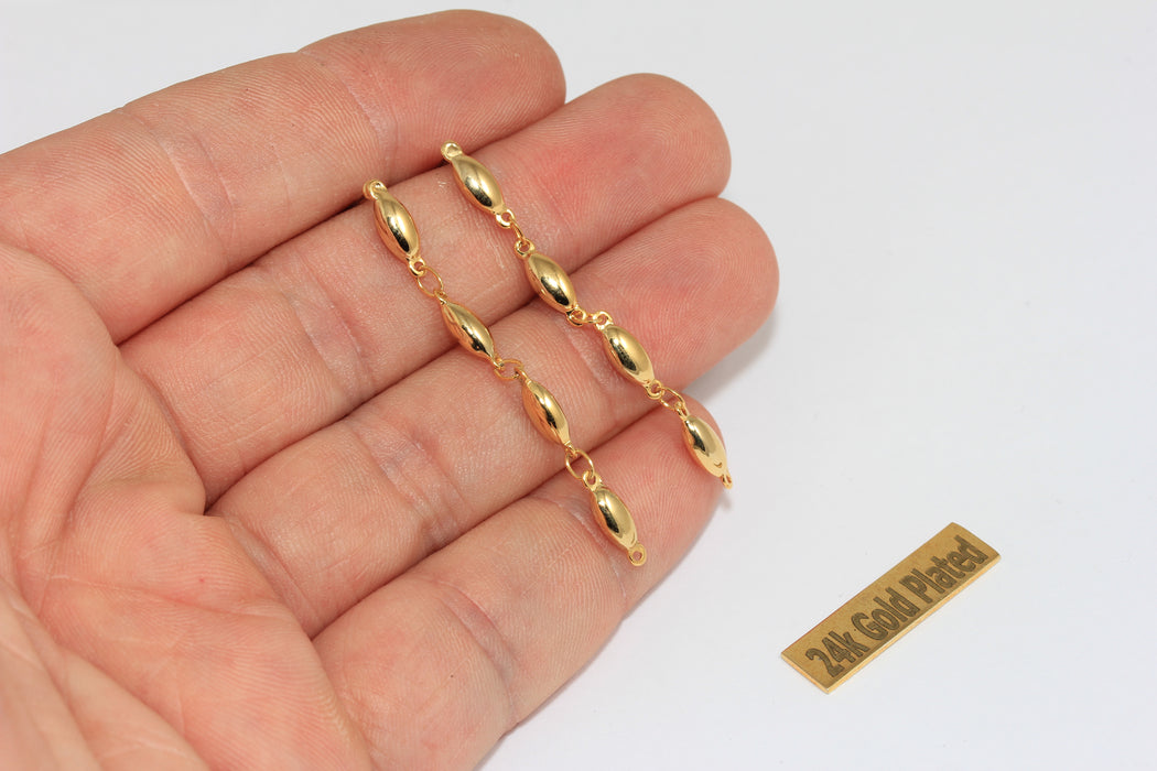 50mm 24k Shiny Gold Earrings, Gold Oval Bar Stud Earrings, XP64