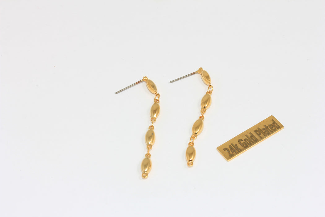 50mm 24k Shiny Gold Earrings, Gold Oval Bar Stud Earrings, XP64