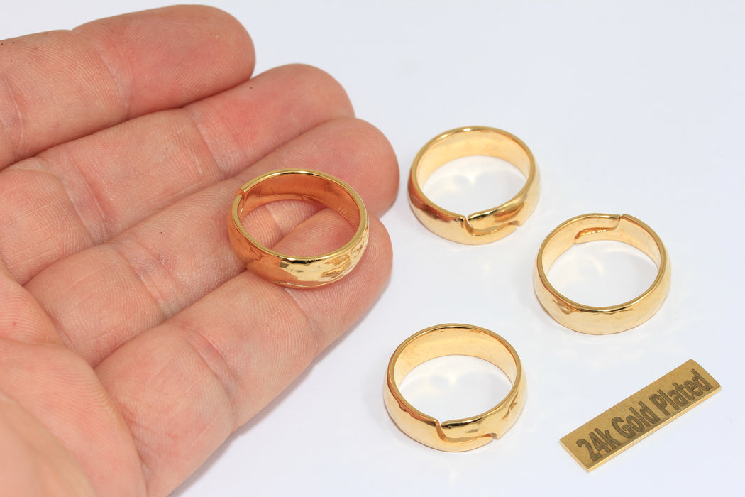17-18mm 24k Shiny Gold Hammered Ring, Minimalist Ring XP122