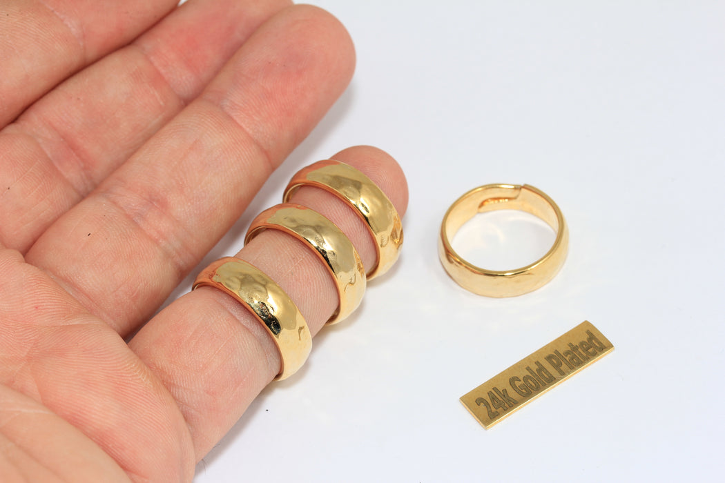 17-18mm 24k Shiny Gold Hammered Ring, Minimalist Ring XP122