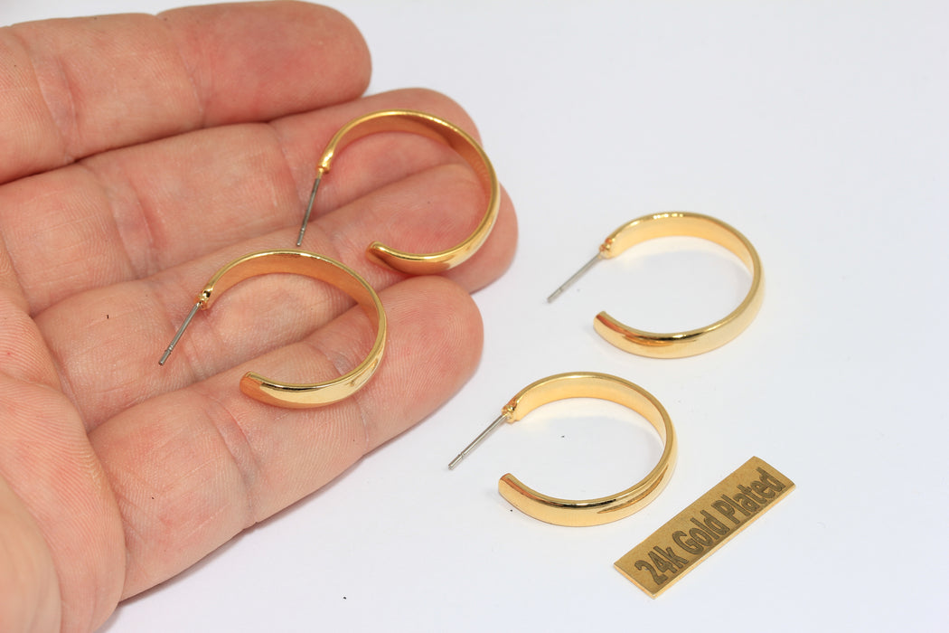 24mm 24k Shiny Gold Hoops, Hoop Earrings, Gold Midi Hoops, XP78