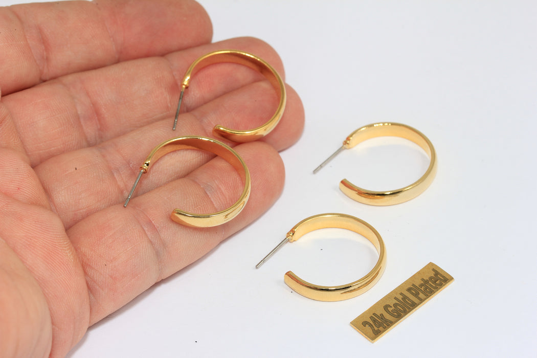 24mm 24k Shiny Gold Hoops, Hoop Earrings, Gold Midi Hoops, XP78