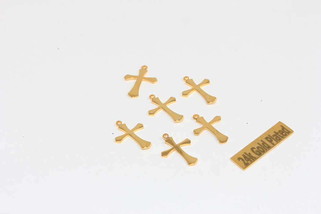 12x17mm 24k Shiny Gold Cross Pendant, Christian Cross, XP54