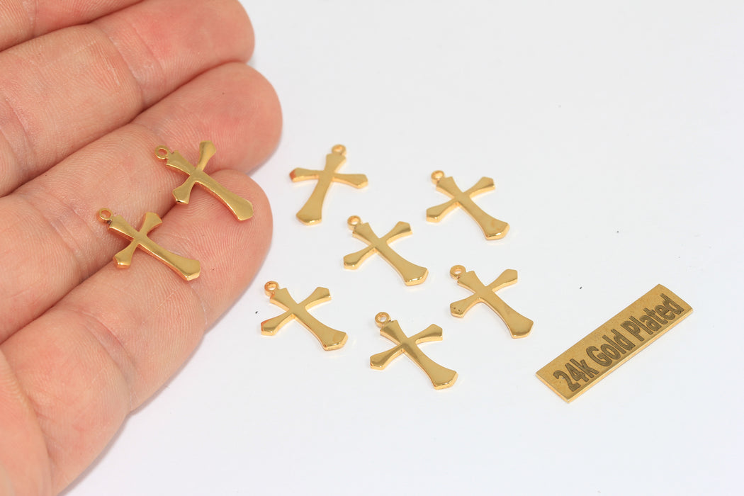 12x17mm 24k Shiny Gold Cross Pendant, Christian Cross, XP54