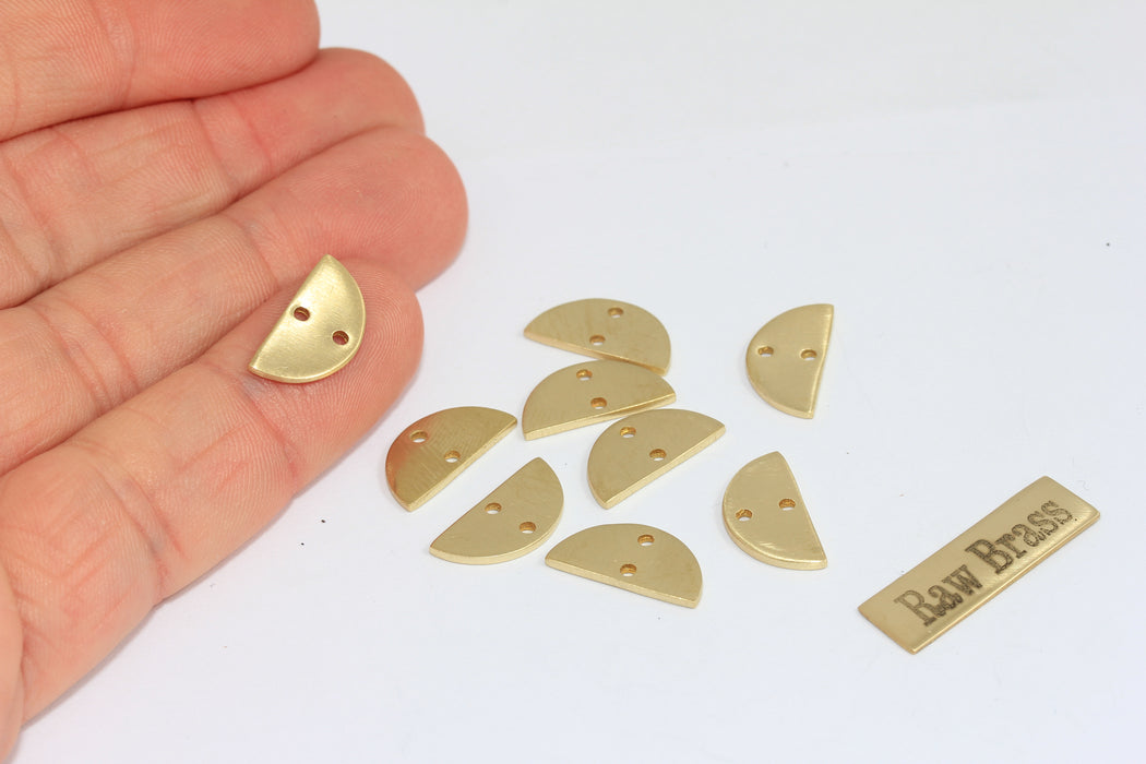 8x16mm Raw Brass Moon Charms, Semicircle Pendant, Two Hole Connector, SOM111