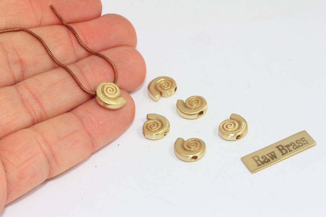 9x11mm Raw Brass Sea Shell Charm, Center Hole Mini Seashell Charm, Shell Bracelet Pendant, Raw Brass Findings, ZPR385