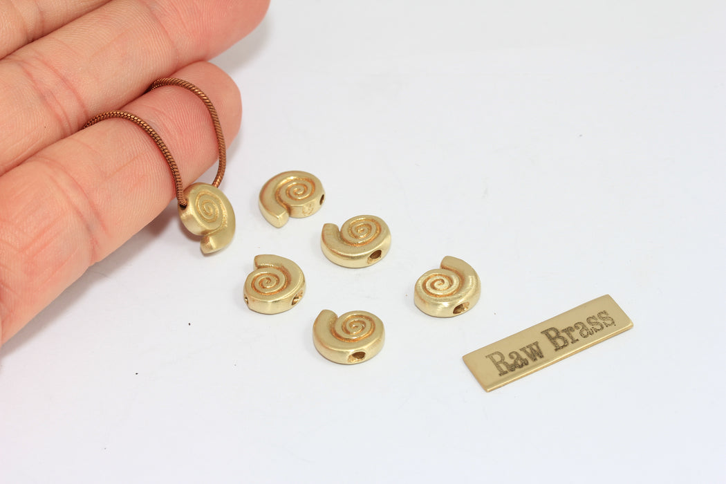 9x11mm Raw Brass Sea Shell Charm, Center Hole Mini Seashell Charm, Shell Bracelet Pendant, Raw Brass Findings, ZPR385