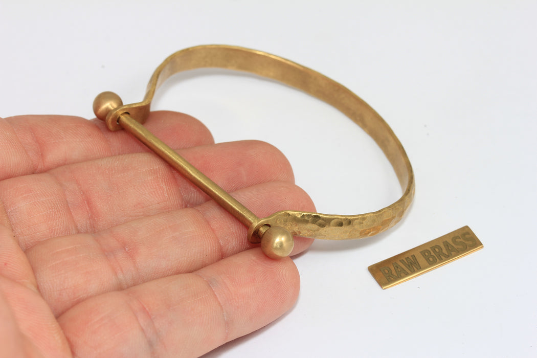 6,5mm Raw Brass Hammered Cuff Bracelet, Opening Screw Clasp Bangle, ZRCN889