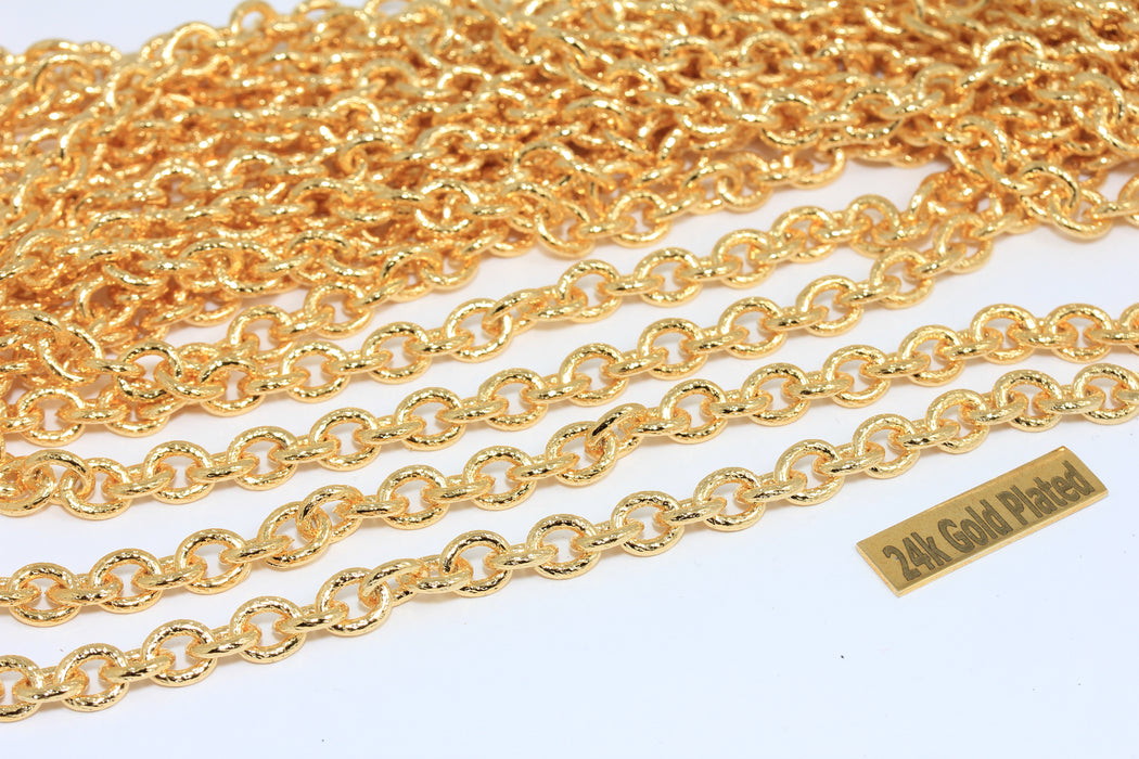 6mm 24k Shiny Gold Rolo Unsoldered Chain, Round Link Chain, Bulk Lot Chain, BXB424-6