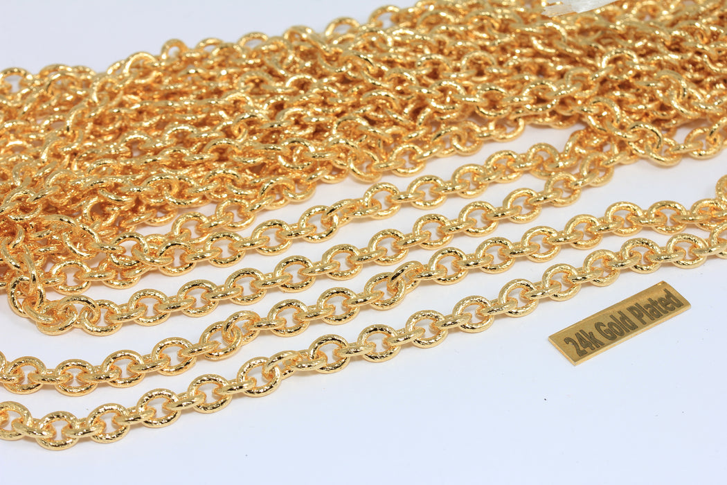 6mm 24k Shiny Gold Rolo Unsoldered Chain, Round Link Chain, Bulk Lot Chain, BXB424-6