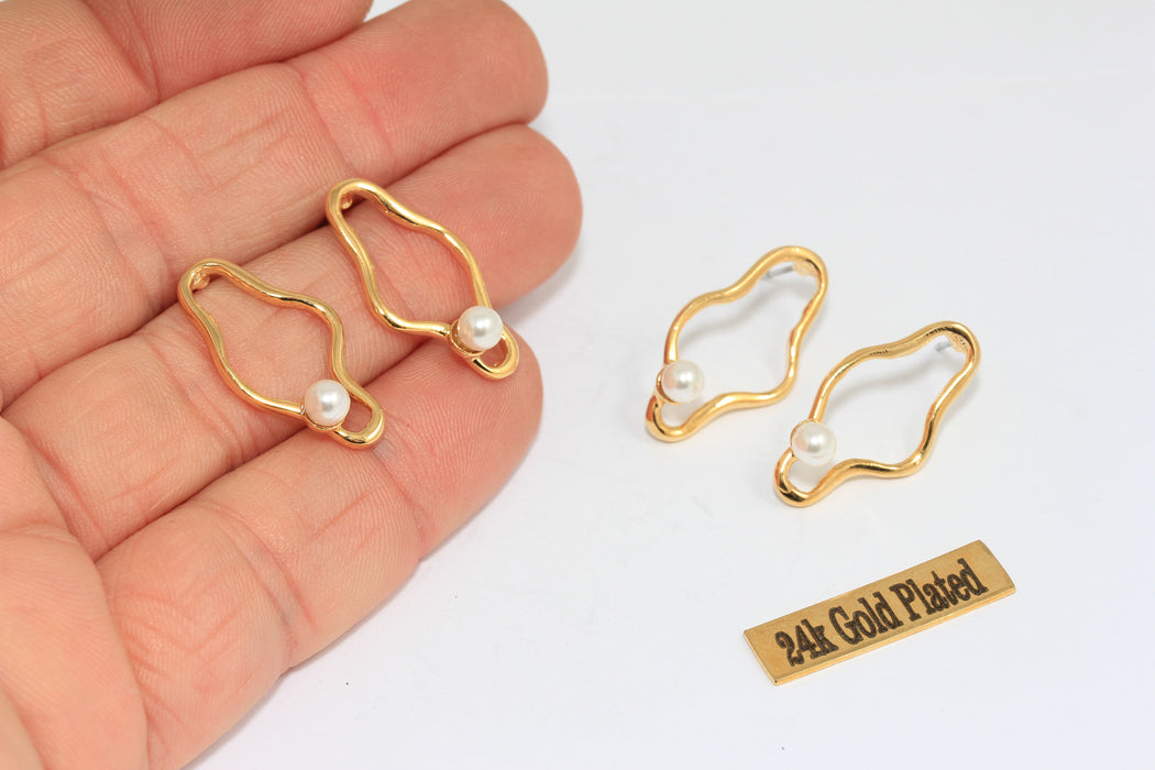 Orecchini di perle dorate lucide da 11 mm, orecchini a bottone con conchiglia rotonda, XP481