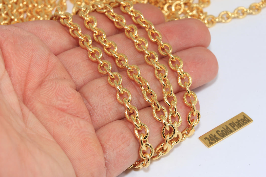 6mm 24k Shiny Gold Rolo Unsoldered Chain, Round Link Chain, Bulk Lot Chain, BXB424-6