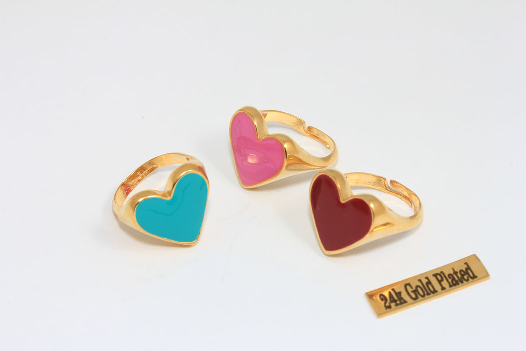 17-18mm 24k Shiny Gold Heart Rings, Optional Enamel Color Heart Ring, Adjustable Heart Shaped Rings, Women's Gold Rings, XP488