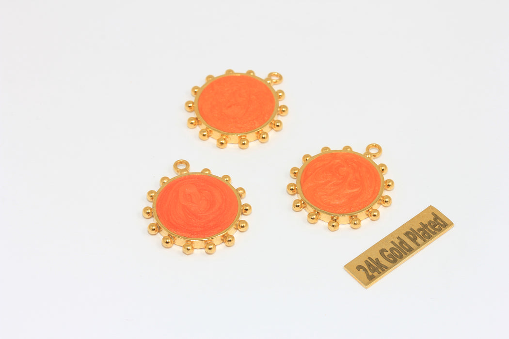 22mm 24k Shiny Gold Sun Pendant, Sun Necklace, Orange XP104
