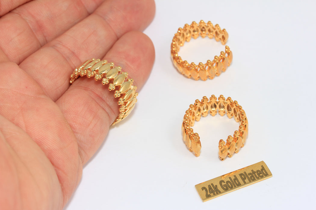 16-17mm 24k Shiny Gold Rings, Adjustable Ring Settings, XP112