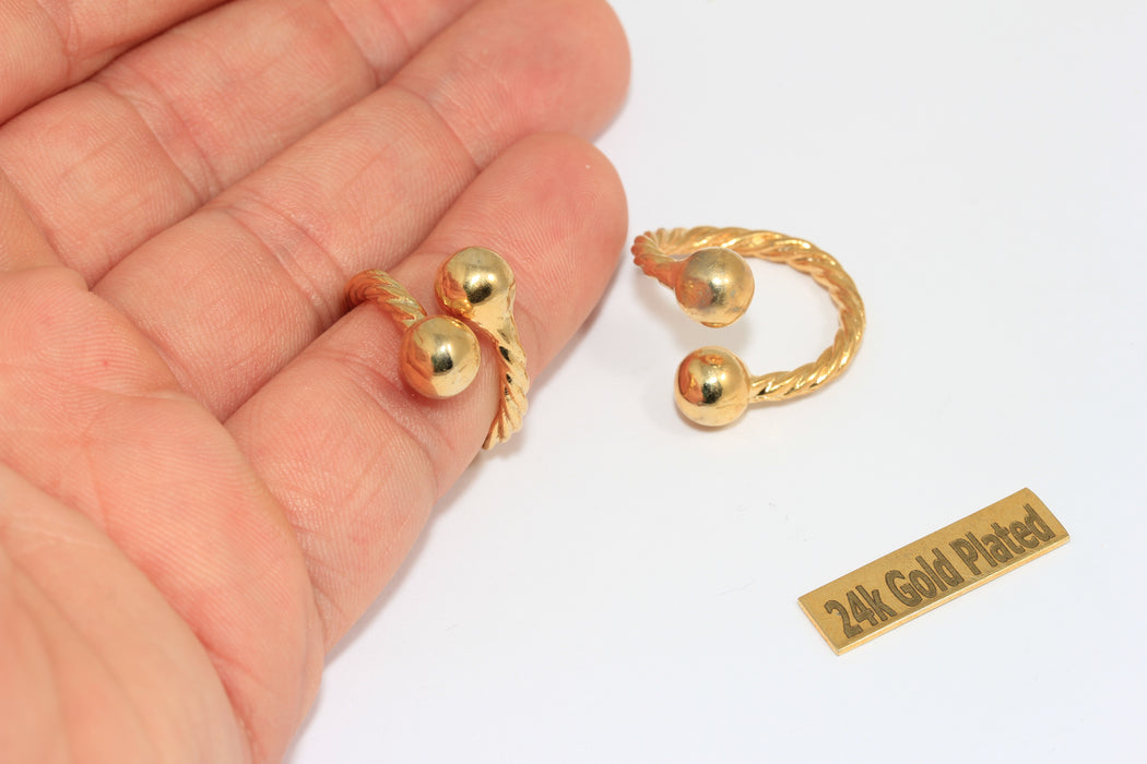 17-19mm 24k Shiny Gold Ball Ring, Open Braided Minimalist Ring, XP149