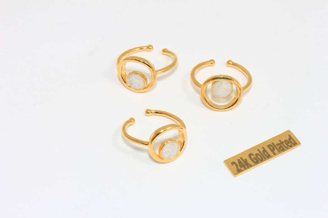 16-17mm 24k Shiny Gold Rings, White Enamel Eye Rings,  XP217