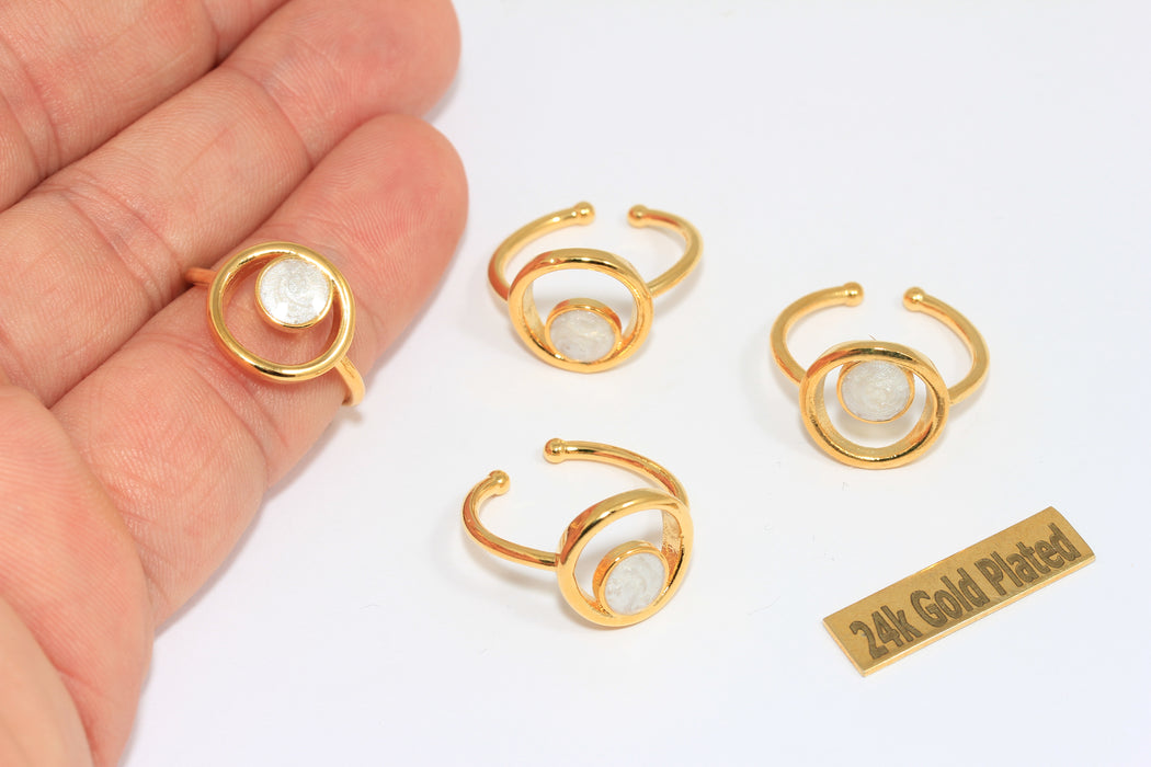 16-17mm 24k Shiny Gold Rings, White Enamel Eye Rings,  XP217