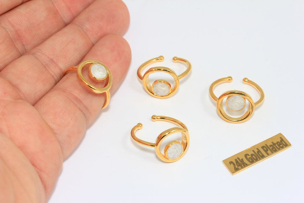 16-17mm 24k Shiny Gold Rings, White Enamel Eye Rings,  XP217
