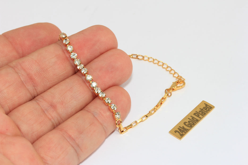 7'' 24k Shiny Gold Tennis Bracelet, Cubic Zirconia Tennis Bracelet, XP232