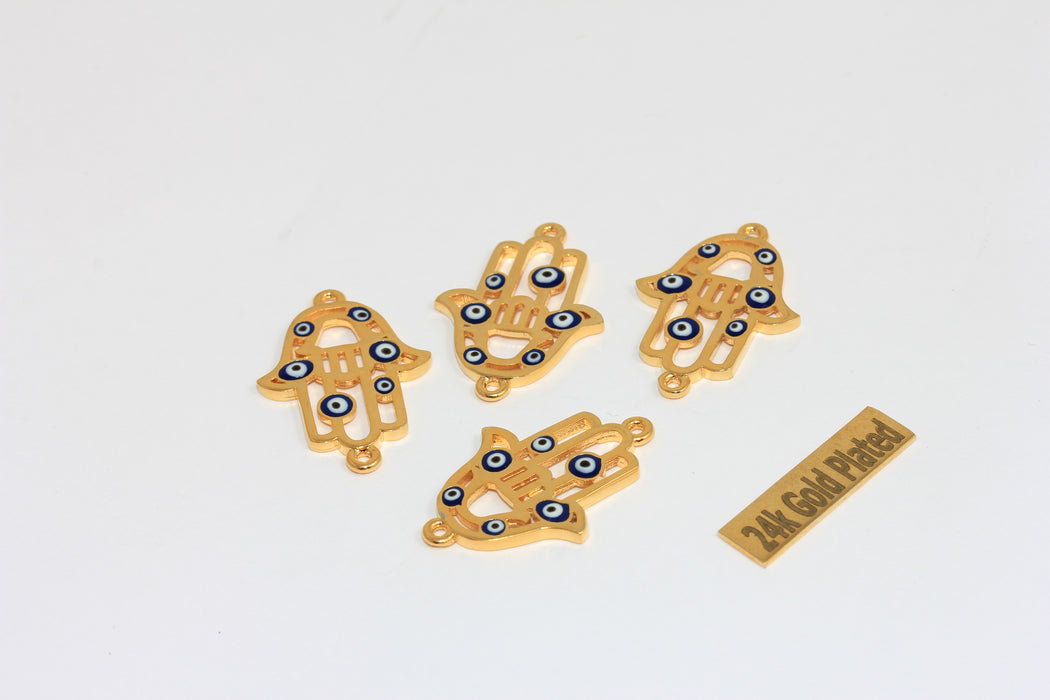 20x29mm 24 Shiny Gold Hamsa, Blue Evil Eye Hamsa, XP216