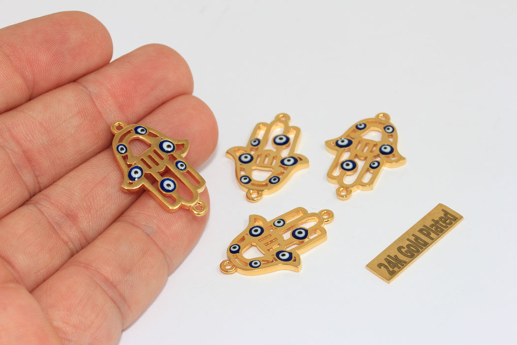 20x29mm 24 Shiny Gold Hamsa, Blue Evil Eye Hamsa, XP216