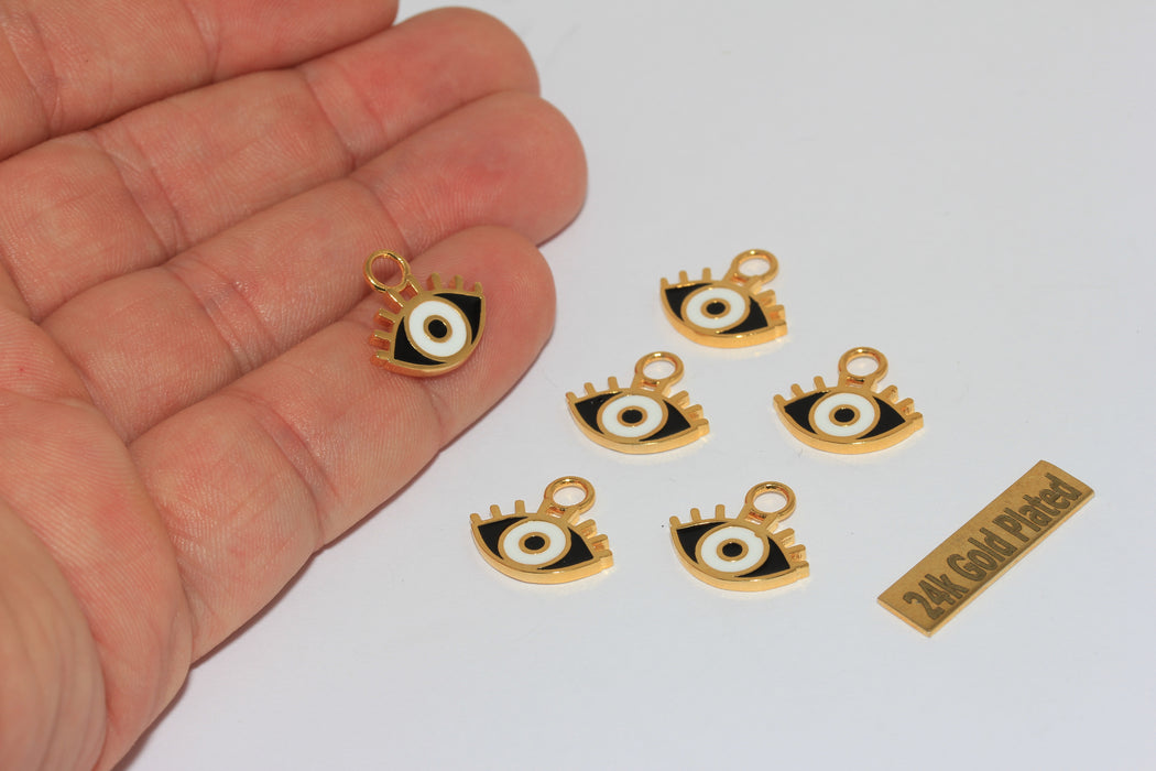14x15mm 24k Shiny Gold Evil Eye Charms, Enamel Evil Eye Drop Pendant, XP121