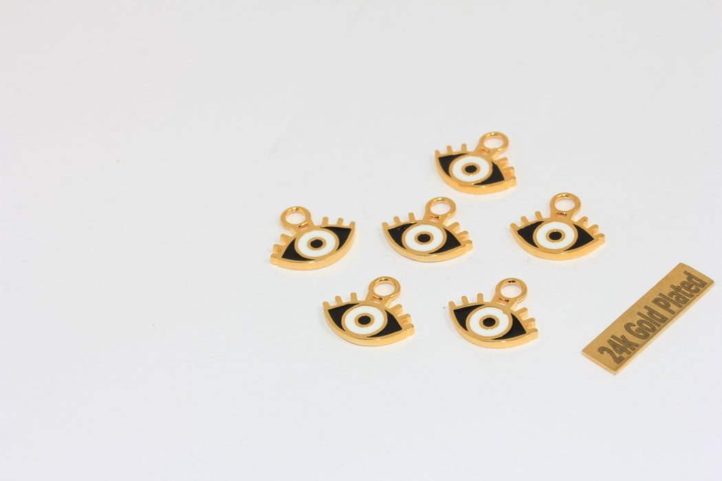 14x15mm 24k Shiny Gold Evil Eye Charms, Enamel Evil Eye Drop Pendant, XP121
