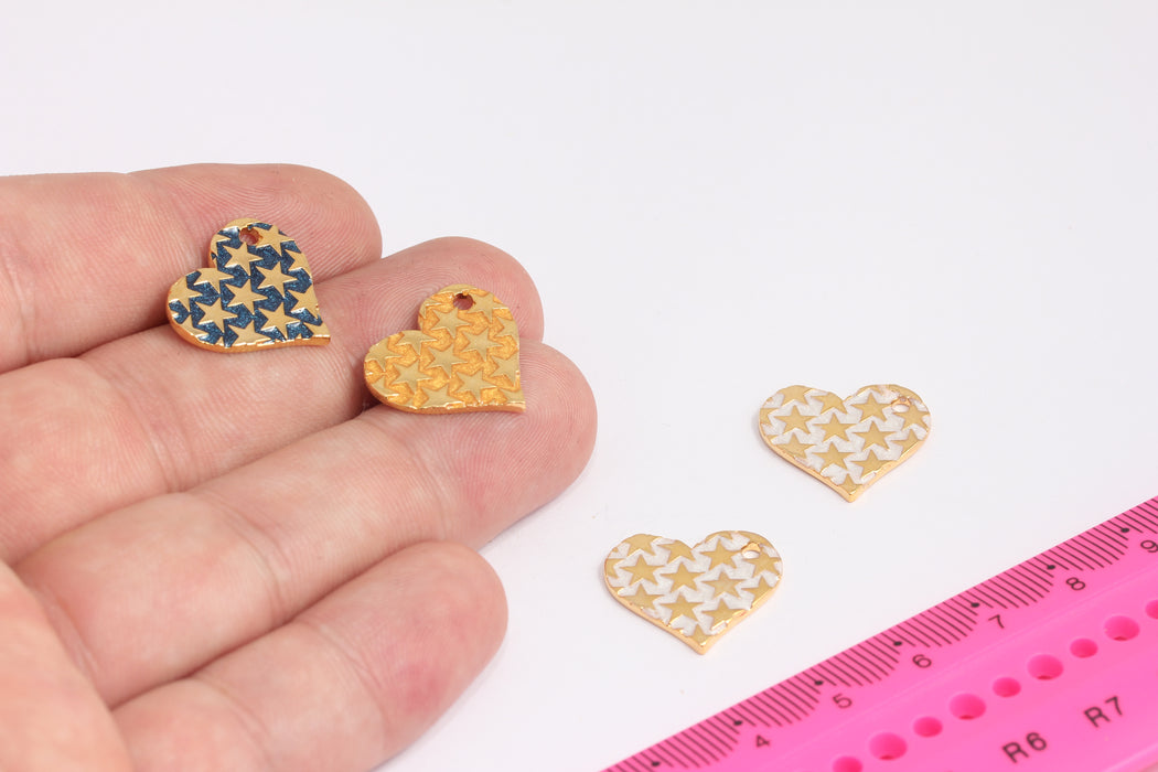 17x19mm 24 ayar Parlak Altın Yıldız Kalp, Yıldız Kalp Kolye, Emaye Kalp Yıldızları, Altın Kalp Kolye Tılsımları, Altın Kaplama Bulgular, ROSE143-2