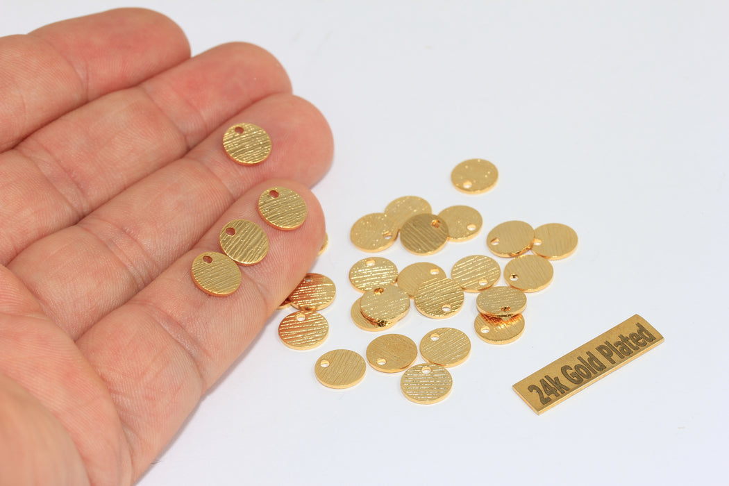 8mm 24k Shiny Gold Coins, Textured Coin Charms, Round Disc, XP69