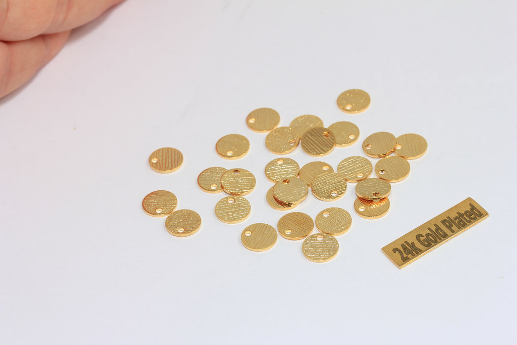 8mm 24k Shiny Gold Coins, Textured Coin Charms, Round Disc, XP69