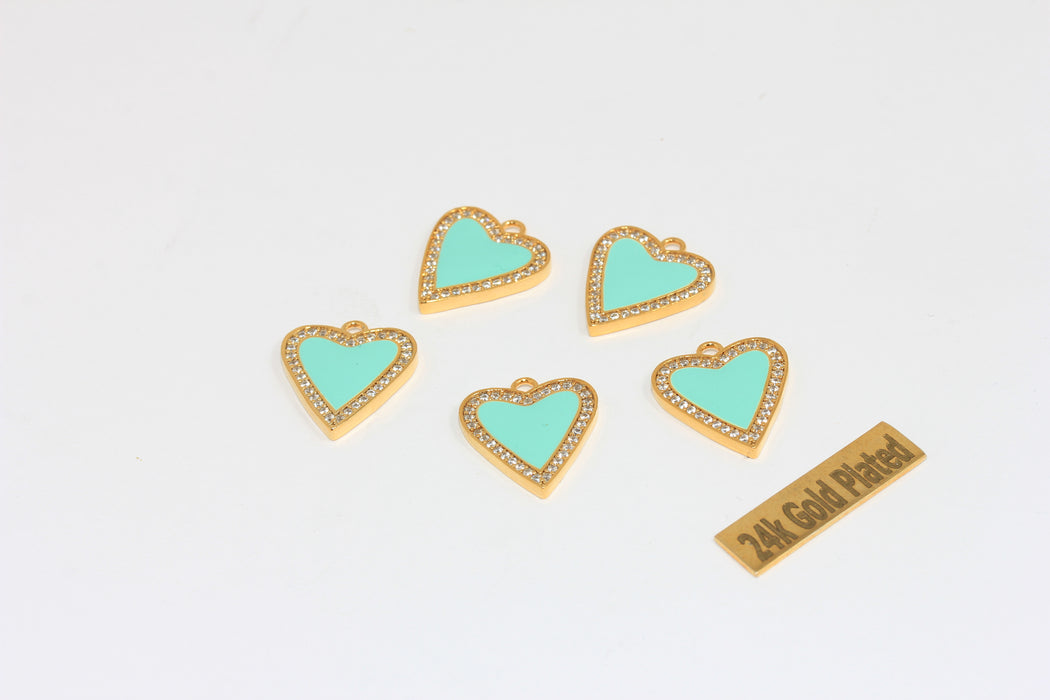 15x18mm 24k Shiny Gold Heart Charms, Micro Pave Heart,  XP50