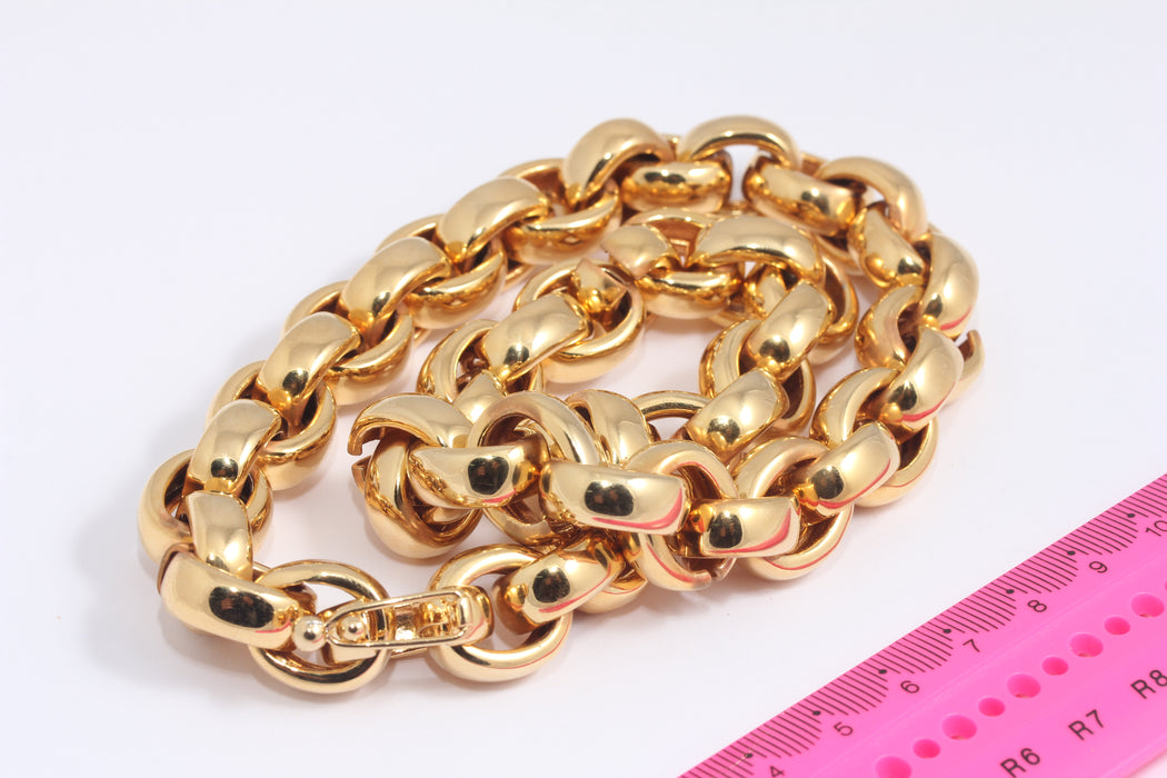 19'' 24k Shiny Gold Rolo Necklace, Paperclip Link Necklace, Rolo Chain, Oval Chain, Adjustable Gold Necklace, Gold Plated Chain, BLK11