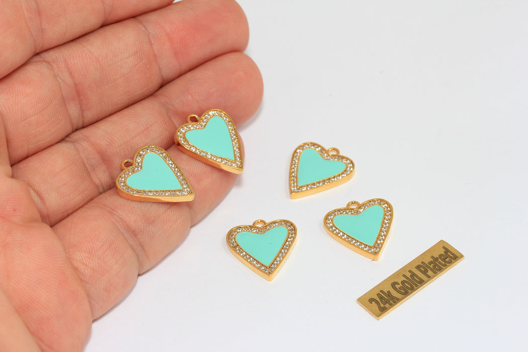 15x18mm 24k Shiny Gold Heart Charms, Micro Pave Heart,  XP50