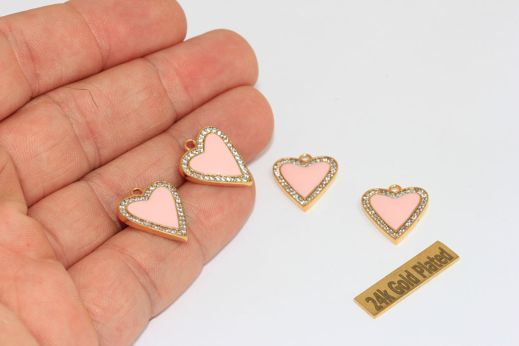 15x18mm 24k Shiny Gold Heart Charms, Micro Pave Heart, XP52
