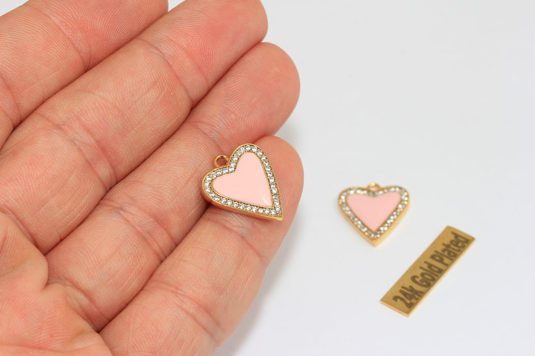 15x18mm 24k Shiny Gold Heart Charms, Micro Pave Heart, XP52