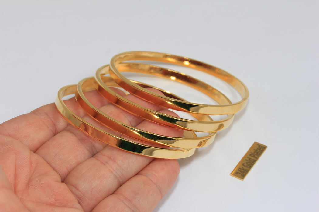Bracciale in oro lucido 24k da 6 mm, bracciale piatto, braccialetti a polsino chiuso, CHK287