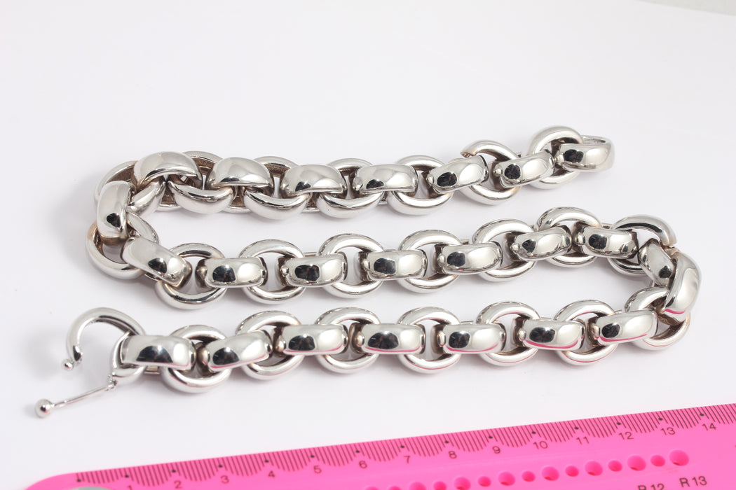 19'' Rhodium Plated Rolo Necklace, Paperclip Necklace, Rolo Chain, Oval Chain, Adjustable Silver Necklace, Rhodium Plated Chain, BLK11-2