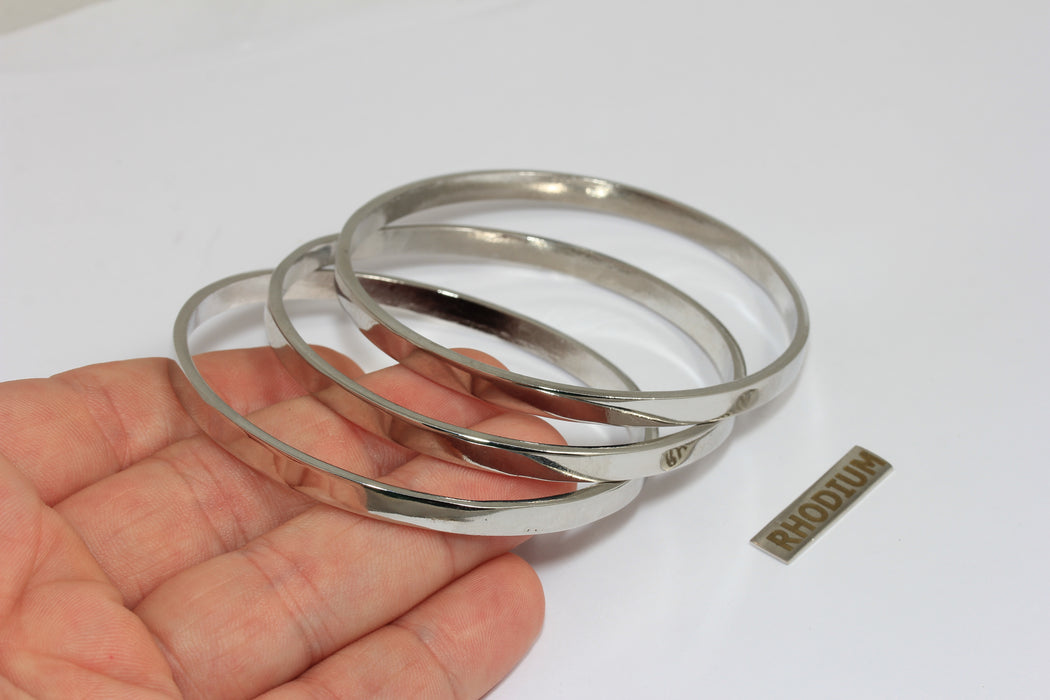 5mm Rhodium Plated Flat Bracelet Bangle, Stacking Bracelets, Simple Bracelet, ZRCN879