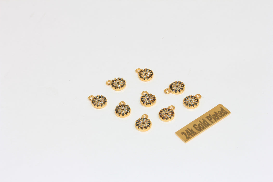 7x10mm 24 ayar Parlak Altın Nazar Boncuğu, Siyah Taşlı Mikro Döşeme Nazar Boncuğu Damlası, XP245