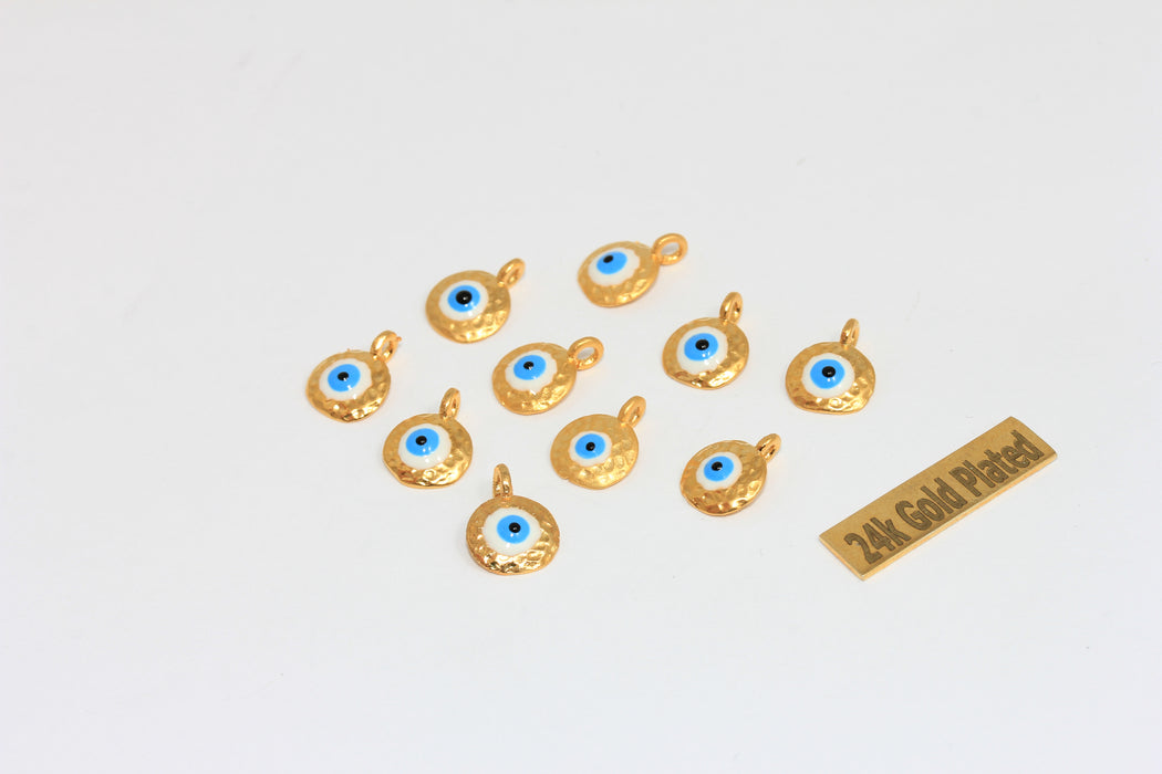 9x12mm 24k Matt Gold Evil Eye Beads, Evil Eye Charms, Coin Charms,  XP247