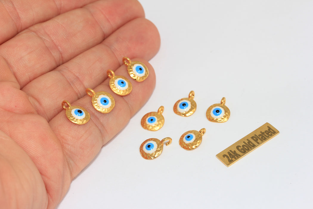 9x12mm 24k Matt Gold Evil Eye Beads, Evil Eye Charms, Coin Charms,  XP247