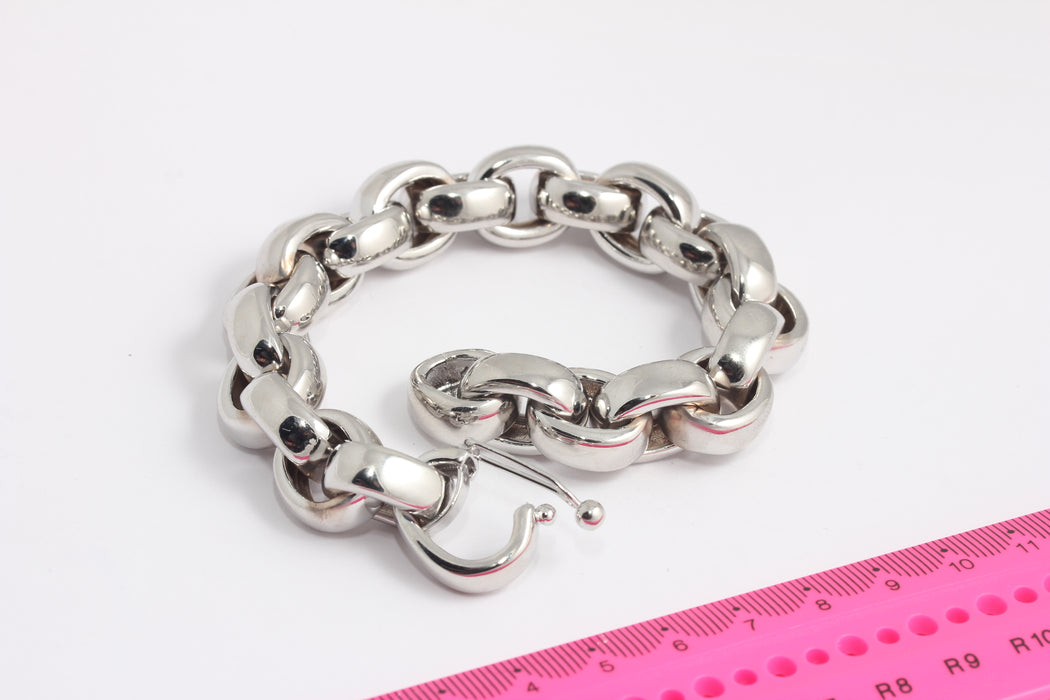 8'' Rhodium Plated Rolo Bracelet, Paperclip Bracelet, Thick Bracelet, Rolo Chain Bracelet, Adjustable Silver Chain, Bracelets,  BLK11-4