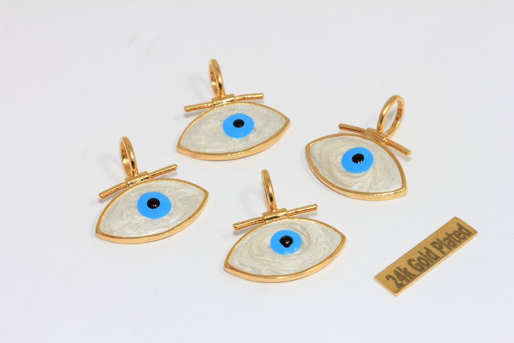 27x28mm 24k Shiny Gold Medallion, White Enamel Evil Eye Pendant, XP34