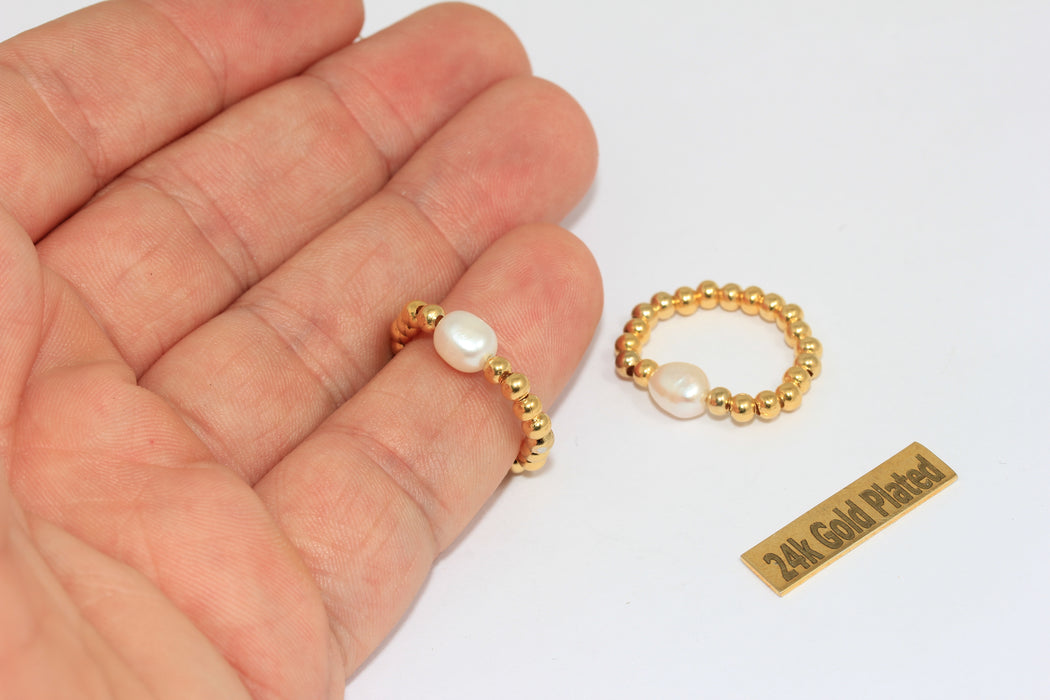 16-18mm 24k Shiny Gold Ball Rings, Elastic Ball Beaded Ring, XP200