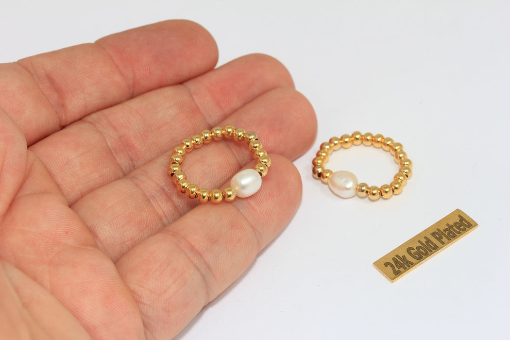 16-18mm 24k Shiny Gold Ball Rings, Elastic Ball Beaded Ring, XP200
