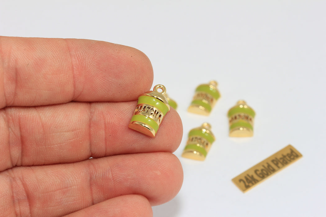 10x14mm 24k Shiny Gold Matcha Tea Drink Pendant, Green Enamel Matcha Cup Charm, ZRCN884