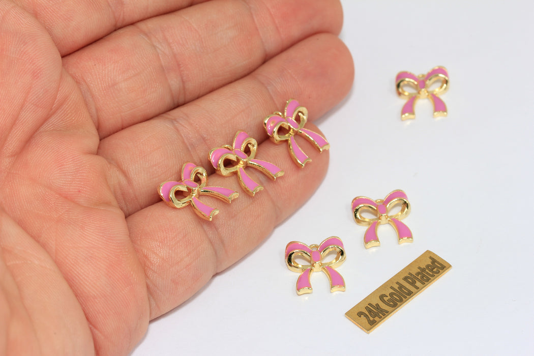 12x13mm 24k Shiny Gold Bow Tie Charms, Mini Enamel Bow Tie Bracelet Charms, ZRCN883