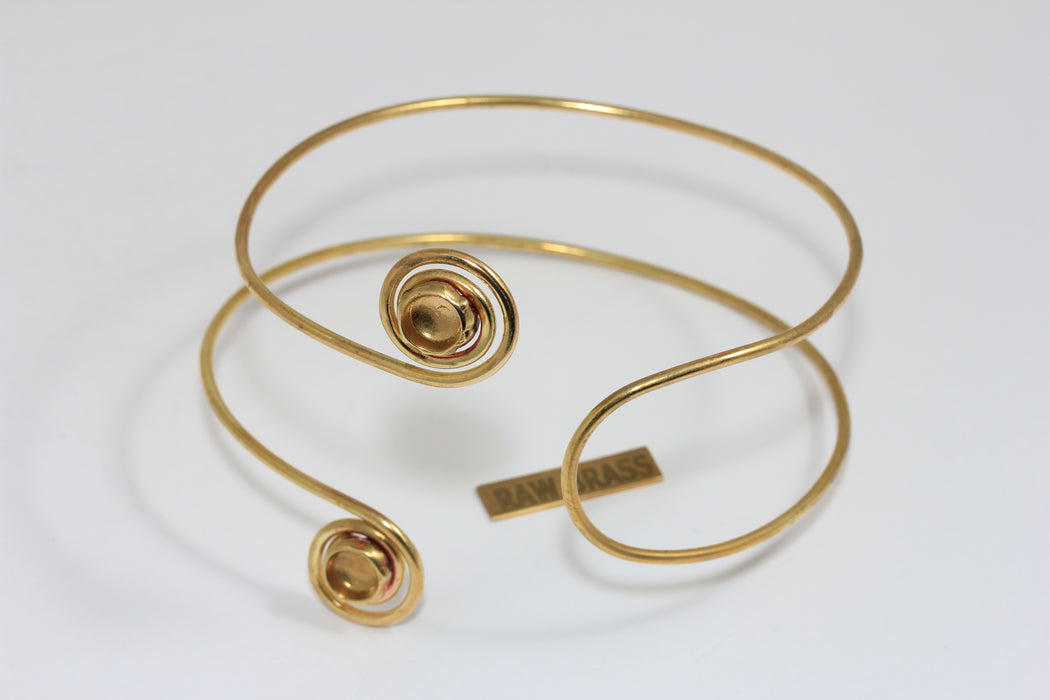 Raw Brass Spiral Arm Cuff, Bohemian Upper Arm Bracelet With Bead Settings, TFO-3