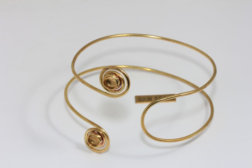 Raw Brass Spiral Arm Cuff, Bohemian Upper Arm Bracelet With Bead Settings, TFO-3